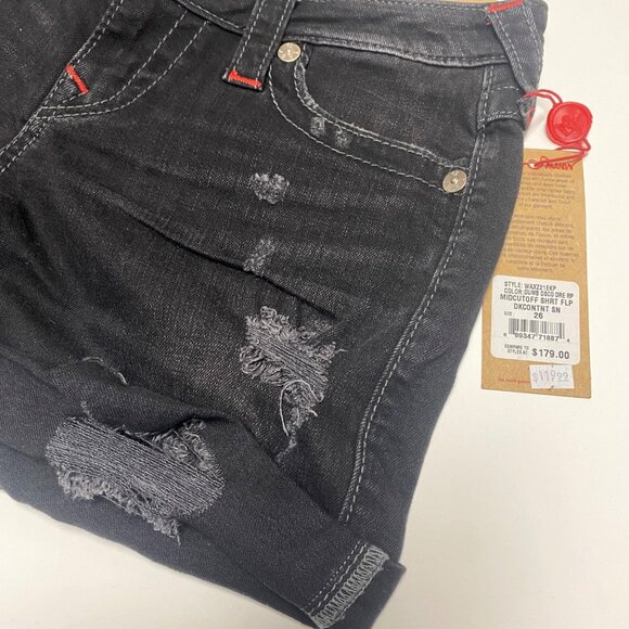 size 26 NEW True Religion mid rise cut off flap pocket black denim shorts $179 s - Picture 4 of 10